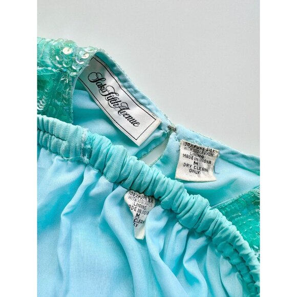 Vintage 90's SAKS FIFTH AVENUE Turquoise Beaded Sequin Blouse Skirt Set, Size M - Picture 15 of 16